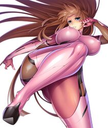 artist_request big_ass big_breasts blue_eyes bodysuit brown_hair koukawa_asuka long_hair taimanin_(series) taimanin_asagi