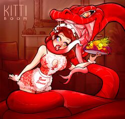 ass big_ass breasts brown_hair cleavage clothing coiling coils femsub hypnosis imminent_vore kaa_eyes kitti_(kittiboom) kittiboom lace large_breasts lingerie lips lipstick long_hair maid maid_headdress maid_uniform maledom mind_control open_mouth original snake snake_vore thighs tongue tongue_out vore yamma_(thefinalexodus)