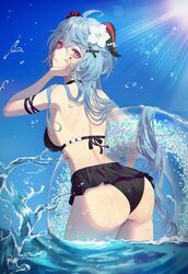 adeptus ass big_breasts bikini ganyu_(genshin_impact) genshin_impact horns pewn_v qilin swimsuit