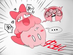 ... 2d adorable anthro ashamed blush boxf chuchu_(kirby) cute cute_face embarrassed eyelashes female heart japanese_text kirby kirby_(series) love male mouth_hold nervous nervous_face open_:3 penis pink_body pink_skin pregnant pregnant_sex red_feet red_ribbon smile smiling surprised surprised_face text