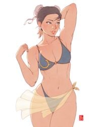 1girls abs asian bikini breasts brown_hair capcom chun-li cleavage earrings female female_only muscular navel slave_leia_(cosplay) smile solo street_fighter volt_crocodile