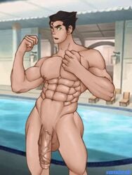 1boy abs artist_name avatar_the_last_airbender bara big_balls big_breasts big_muscles big_penis bolin digital_media_(artwork) huge_cock male male_only muscles muscular muscular_male nickelodeon nipples penis pool poolside smooth_skin solo solo_focus solo_male the_legend_of_korra vansbeab vein veins veiny_penis