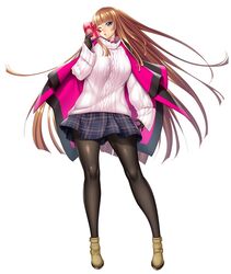 blue_eyes boots brown_hair koukawa_asuka leggings long_hair pullover skirt taimanin_(series) taimanin_asagi