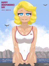 4th_of_july birds dyllzone female flag miss_america mount_rushmore mountain signature swimsuit swimwear wet_body wet_clothes white_skin yellow_hair