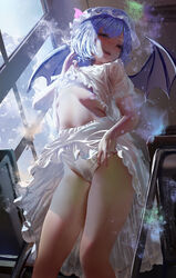 bra masaki_(ekakiningen) pantsu pussy_juice remilia_scarlet shirt_lift skirt_lift touhou wings