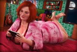 1girls 3d bed bedroom big_ass big_breasts blush curvy emerald_eyes female female_only freckles huge_ass huge_breasts milf orange_hair original original_character playstation_vita rasmus-the-owl realistic redhead shannon_o'connell solo stretch_marks thick_thighs wide_hips