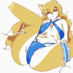 anthro anthrofied blue_bikini female fox fox_ears fox_girl fox_tail furry garter kitsune multiple_tails ran_yakumo sum_re1 touhou yellow_fur