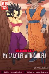 1boy 1girls axlexcima big_breasts breasts caulifla comic cover dragon_ball dragon_ball_super goku saiyan son_goku universe_6/universe_7 universe_6_saiyan/universe_7_saiyan