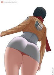 1girls ass attack_on_titan big_ass dat_ass female female_focus female_only hell904 mikasa_ackerman miniskirt no_panties pussy shingeki_no_kyojin short_dress solo visible_pussy