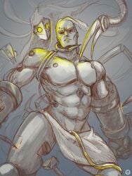 1boy adeptus_astartes adeptus_mechanicus black_carapace imperium_of_man loincloth male_focus muscular muscular_male restrained semicabbage sketch solo_male space_marine techpriest warhammer_(franchise) warhammer_40k