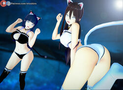 2girls 3d arched_back ass bent_over black_bra black_legwear black_panties blue_hair boruto:_naruto_next_generations bra brown_hair cat_ears cat_girl cat_tail catgirl cleavage cleavage_cutout clothed clothing fake_animal_ears fake_tail female female_focus female_only hyuuga_hanabi hyuuga_hinata koikatsu legwear lingerie long_hair looking_at_viewer naruto naruto:_the_last naruto_(series) naruto_shippuden open_mouth otsukira pale-skinned_female pale_skin panties petplay pose posing purple_eyes revealing_clothes shounen_jump sisters smile smiling standing teenager thighhighs white_bra white_panties