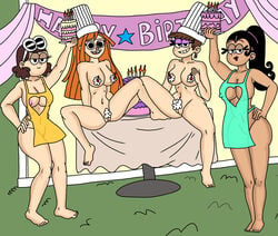 4girls aged_up apron areola areolae arm_up banner barefoot big_breasts birthday birthday_cake birthday_party black_hair breasts brown_hair cake candles carlota_casagrande cherry cleavage crossover eyeshadow feet female female_only food food_on_body food_on_breasts food_play half-closed_eyes hand_on_hip heart_cutout hips holding_cake holding_food huge_breasts large_breasts legs_apart leon_pazchowder lingerie long_hair luna_loud multiple_females multiple_girls naked naked_apron navel netflix nickelodeon nipples nude older on_table orange_hair outside ponytail pussy raised_arm reggie_(twelve_forever) sitting spread_legs spreading standing table the_casagrandes the_loud_house thicc_qt thick thick_thighs thighs twelve_forever whipped_cream whipped_cream_on_breasts whipped_cream_on_pussy wide_hips