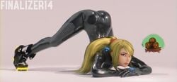 3d alternate_costume animated ass_jiggle ass_shake big_ass blonde_hair blue_eyes bodysuit female finalizer14 jack-o_pose jackochallenge latex latex_suit metroid metroid_(creature) nautilic nintendo no_sound ponytail samus_aran short_playtime twerking video zero_suit zero_suit_samus