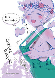 basil_(omori) english_text erection flower_crown nipples omori oti_8_itumo overalls