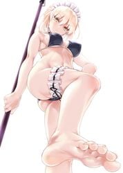 1girls artoria_pendragon artoria_pendragon_(swimsuit_rider_alter) ass barefoot bikini blonde_hair breasts cle_masahiro fate/grand_order fate_(series) feet maid maid_bikini saber solo thigh_strap