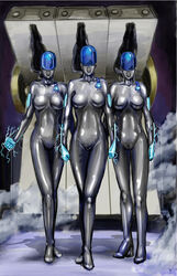 3girls clones dreampaintloon drone female high_heels multiple_girls robot_girl