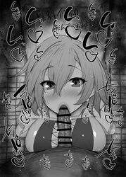 1boy 1girls azur_lane big_breasts big_penis black_and_white blush censored dark-skinned_male dark_skin detailed_background drooling eyelashes fellatio heart human indoor inside japanese_text kurotama looking_at_viewer male male_pov oral oral_sex pov reno_(azur_lane) room saliva shiny shiny_skin short_hair sketch sound_effects squatting sweat text vein veins veiny veiny_penis