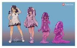 corruption female fokk3rs goo_girl goo_transformation purple_goo purple_slime slime_girl transformation transformation_sequence