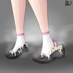 2021 blend_s cum cum_in_shoe cum_in_shoes cum_in_sock cum_on_feet evilgirl feet flats foot_fetish foot_focus gray_background legs sakuranomiya_maika semen shoes simple_background socks steam