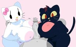 1boy 2girls anthro big_breasts big_penis breasts cassettedream cat cat_humanoid collaborative_paizuri crossover cute double_paizuri dream-cassette feline female fur furry hello_kitty hello_kitty_(character) hello_kitty_(series) hoshime kitty_white mae_borowski male male/female mob_face night_in_the_woods nude open_mouth paizuri penis pov sanrio shortstack tail titjob