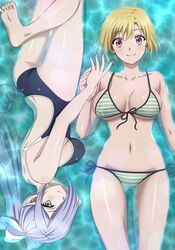 2girls ass big_ass big_breasts breasts carrot_(peach_boy_riverside) hips looking_at_viewer multiple_girls nipples peach_boy_riverside sally_(peach_boy_riverside) saltorine_aldike short_hair swimsuit thick_thighs thighs wide_hips