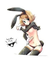 blonde_hair blue_eyes breasts bunny_ears bunny_tail coco0x0 kagamine_rin panties reverse_bunnysuit small_breasts thighhighs vocaloid