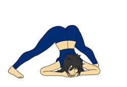 ass ass_up barefoot birth_right black_hair feet jack-o_pose jackochallenge kendra_(magnum_oppai) legs_apart legs_spread looking_at_viewer magnum_oppai oc original_character yoga_pants