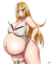 1girls bayoshii big_breasts breasts female female_only huge_belly large_breasts mythra pregnant ready_to_pop xenoblade_chronicles_2