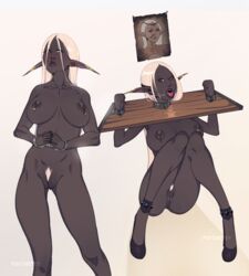 1girls 2020 big_breasts cuffed cuffs cum cum_in_mouth dark-skinned_female dark_elf dark_skin drow dubious_consent free_use grey_skin handcuffed handcuffs heels humiliated humiliation long_ears long_hair nipple_piercing nipples nonconsensual original_character pink_eyes platinum_blonde_hair psychotey public_humiliation public_use solo_female solo_focus ulraen_(psychotey) white_hair white_pubic_hair