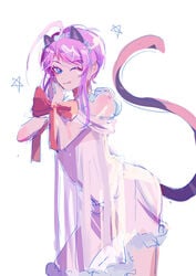 1boy amemura_ramuda blue_eyes cat_ears cat_tail crossdressing crossdressing_male femboy hypnosis_mic lingerie male male_only solo solo_male wink