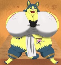 alythewolfcat animal_crossing ankha_(animal_crossing) anthro bastet_(alythewolfcat) big_breasts breasts clothing costume domestic_cat dress ear_piercing ear_ring egyptian_mau felid feline felis female hi_res hieroglyphics huge_breasts hyper hyper_breasts makeup mammal nintendo nipple_slip overweight overweight_female piercing ring_piercing solo