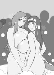 2girls anime areolae ass ass_cleavage bath bathroom big_ass big_breasts big_penis bleach blush blush breasts breasts_pressed_together cleavage crossover crowd crowd_watching digital_drawing_(artwork) digital_media_(artwork) drool drool_string drooling duo duo_female duo_focus hi_res huge_breasts hyuuga_hinata inoue_orihime line_art long_hair looking_at_another looking_at_penis mature mature_female monochrome naked naked_female naruto naruto_shippuden navel nipples nude_female open_mouth open_smile penis penis_on_ass pussy quin-nsfw shiny_skin smile smiling soap soap_bubbles tagme teeth