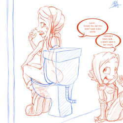 2girls ass big_head butt_crack cathy_(monster_buster_club) hellahellastyle monster_buster_club multiple_girls pants_down sam_(monster_buster_club) tagme toilet x-ray