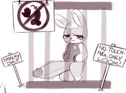 animal_crossing anthro ass big_penis bodily_fluids captured digital_drawing_(artwork) digital_media_(artwork) drawpile_(artwork) erection eyelashes genitals huge_cock in_jail lagomorph leporid male mammal monochrome nintendo penis rabbit sasha_(animal_crossing) sign solo solo_male tears thick_thighs zlut385