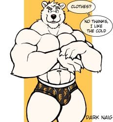 anthro balls bara barazoku bear bulge darknaigart flaccid furry male male_only muscles muscular penis polar_bear solo solo_male speech_bubble underwear underwear_only ursid ursine