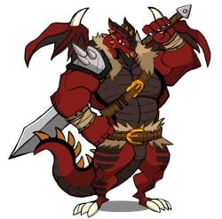 anthro bara barazoku darknaigart dragon male male_only muscles muscular scalie solo solo_male sword