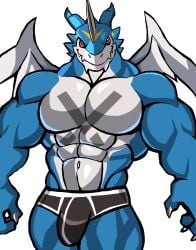 anthro balls bara barazoku bulge darknaigart digimon exveemon flaccid male male_only muscles muscular penis scalie solo solo_male underwear underwear_only