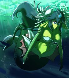 1girls anthro female giga_mermaid green_body green_eyes green_hair hair hi_res jewelry marine merfolk navel sad shantae solo sonicboom30813 split_form underwater water wayforward