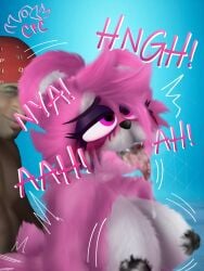 ahe_gao anal anthro bear big_breasts black_nipples colorful_crow crying cuddle_team_leader cum_in_pussy fortnite furry furry_focus mammal meme oc onomatopoeia open_mouth original_character piercing pink_hair pink_skin ricardo_milos saliva saliva_trail simple_background text tongue tongue_out