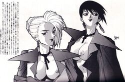 1990s 1996 20th_century 2girls breasts cleavage dated isutoshi king_of_fighters mature_(kof) multiple_girls nipples signature snk toluene_ittokan translation_request vice_(kof)