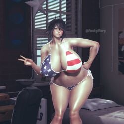 1girls 3d 3d_(artwork) alternate_breast_size american_flag american_flag_bikini angry angry_face asian asian_female big_breasts black_hair blush blush bratty breasts breasts_bigger_than_head dark_hair female female_focus female_only funkymery gorillaz hand_on_hip honey_select honey_select_2 huge_breasts illusion_soft looking_at_viewer nipple_bulge nipples nipples_visible_through_clothing noodle_(gorillaz) peace_sign room shaggy_hair short_hair small_panties solo solo_female solo_focus sweat thick_thighs thigh_gap thighs watermark