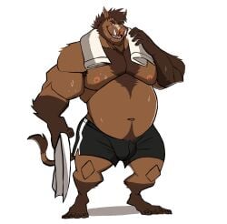 anthro balls bara barazoku boar broody bulge darknaigart flaccid furry gay male male_only muscles muscular penis shirtless shorts solo solo_male sus_(pig) sweat sweating towel towel_around_neck