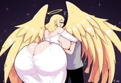 1boy ai_generated angel angel_wings bottom_heavy dat_ass dumptruck_ass female huge_ass huge_breasts human mullon nameless_character novelai original original_character that_ass_was_fat