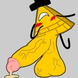 1boy bill_cipher blush corruptedftm_(artist) giggling gravity_falls huge_cock hyper_penis leaking_cum make male_only molded_cum solo triangle unusual_cum veiny_penis veiny_testicles yellow_skin