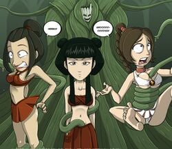 3girls ambiguous_penetration anal avatar_legends avatar_the_last_airbender azula black_hair breasts brown_hair bubble_butt cameltoe cleavage clenched_teeth clothing covered_penetration emotionless english_text female fire_nation foggy_swamp_tribe from_behind green_tentacles hellahellastyle human huu_(avatar) implied_penetration implied_sex large_breasts legs_together long_hair mai_(avatar) medium_breasts multiple_females multiple_girls nickelodeon nonbender open_mouth panties penetration rape restrained sex_under_clothes sex_under_skirt skirt skirt_lift speech_bubble spread_legs straight_hair suspension tentacle tentacle_between_breasts tentacle_paizuri tentacle_under_skirt tentacles_under_clothes ty_lee upskirt white_panties wide_eyed