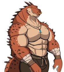 anthro balls bara barazoku bulge darknaigart dragon flaccid gay male male_only muscles muscular nose_ring penis scalie shirtless solo solo_male wingless_dragon