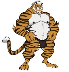 anthro balls bara barazoku bulge darknaigart flaccid furry glasses male male_only muscles muscular penis solo solo_male tiger