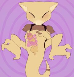 2025 abra abstract_background absurd_res anthro anus balls biped blush closed_eyes digital_drawing_(artwork) digital_media_(artwork) digitigrade front_view generation_1_pokemon genitals glans hand_on_belly hi_res humanoid_genitalia humanoid_penis lying male masturbation nintendo on_back penile penile_masturbation penis pokemon pokemon_(species) porldraws psychic_masturbation psychic_powers solo spiral_background spread_legs spreading yellow_balls