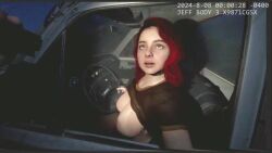 1girls 3d abigail_blyg animated blackmail breasts breasts_out camera_pov car car_interior dialogue drunk dui female handjob implied_handjob male nipples offering_sex police red_hair shirt_up smile sound straight tanline the_quarry threatening video yellowbea