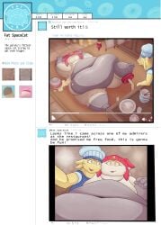 barstool belly_overhang bending_stool breaking_stool chubby_cheeks colored fat fat_ass feederism fell_down fucking_fatass male male/male meow_(space_dandy) obese obese_male on_floor ramen saltypantz social_media space_dandy tagme